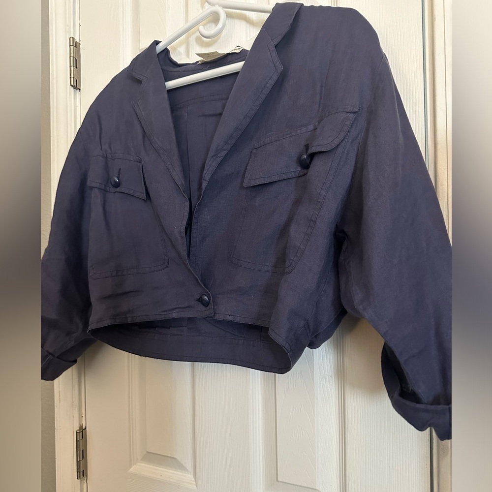 Christian Ilinares blue denim cropped top